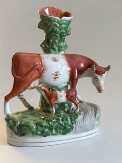 Vintage Staffordshire ? Cow & Calf Figurine Bank