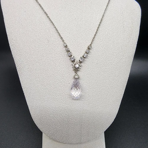 Givenchy ciondolo a goccia cristallo trasparente e strass multipli tono argento 16"