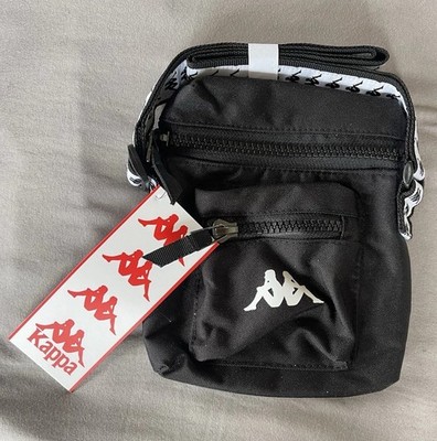 Kappa Umhängetasche klein Schwarz/Weiß Logo Canvas Reißverschluss verstellbar