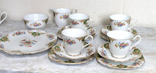 Vintage Windsor Bone China-'Tuscan' Tea Set x 4 trios,jug, sugar and cake plate