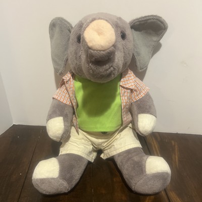Build-A-Bear Workshop Gray Elephant Trunk Up Plush Toy 17'' With Outfit BAB