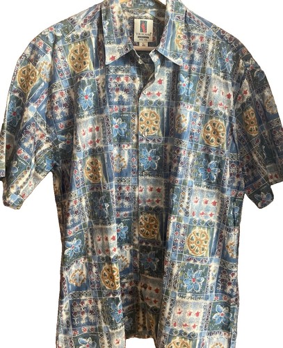 Tori Richard Mens Geometric Floral Print Hawaiian Shirt - Size Large