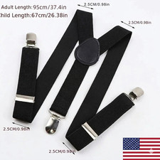 Mens Suspenders Heavy Duty Adjustable Elastic Braces 3 Clips Strong Pants Holder