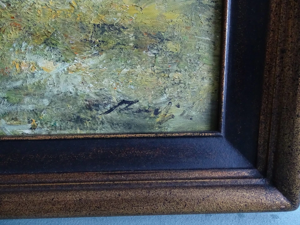 Madjid Ölgemälde Ölbild Holzrahm romantische Landschaft " junge Frau am See" - Bild 3 von 4