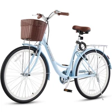 Used 26 in. Womens Bike w Basket 1 Speed, Cruiser Bike f/Short Women, Light Blue