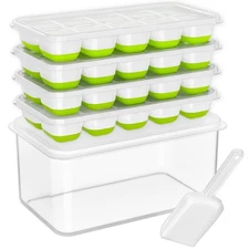 4Pack Silicone Ice Cube Tray with Lid and Bin for Freezer for Soup Food Cocktail