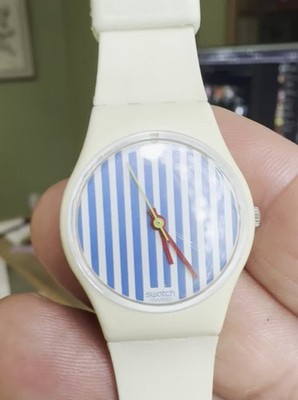 Vtg Swatch Raspberry Womens Watch 25mm White Blue Dial Brown Strap New Battery Vintage 25mm Swatch - Etsy main image 3