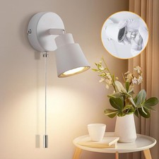 TaFiCo White Wall Lights with Pull Cord Switch GU10 Modern Pull Cord Light
