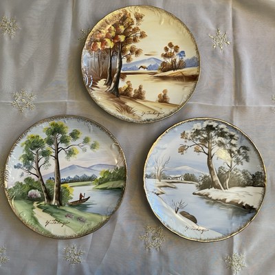 Vintage Giftcraft Japan Hand Painted Spring Autumn December 3 Scenery Plates 8 