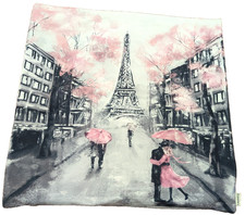 Throw Pillow Cover Paris Eiffel Tower Oil Painting Pink BLK Rain Dancing Couple