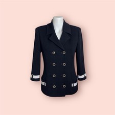 St. John Marie Gray Santana knit ribbons buttons 6 Jacket Black White