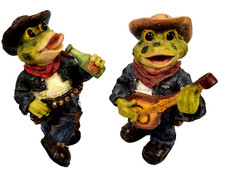 VTG Cowboy Frog Duo Figurines Set of 2 Western Resin Whimsical 3.5" Tall
