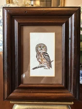 watercolor Owl original framed artwork. Signed By Artist. 11.5x9.5