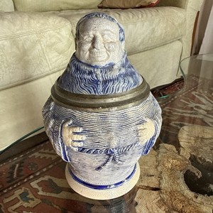 Stoneware Figural Friar Character Beer Stein/Cobalt  & Gnome Finial~GERMANY
