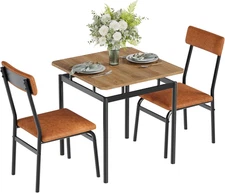 3 Piece Dining Table Set, Wooden Kitchen Table Set with 2 PU Upholstered Chair,