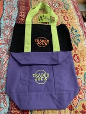 Trader Joe’s Mini Trick Or Treat Canvas Tote Bags-Purple, Multi-Color Set of 2 