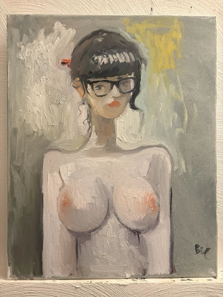 Pintura al óleo gótica americana retrato interior niña Art Deco lienzo 16"x20" Foto 2 de 4