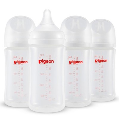 Pigeon PP Nursing Bottle Wide Neck, 1 Count (Pack of 4), 8.1Oz, 4 packs 