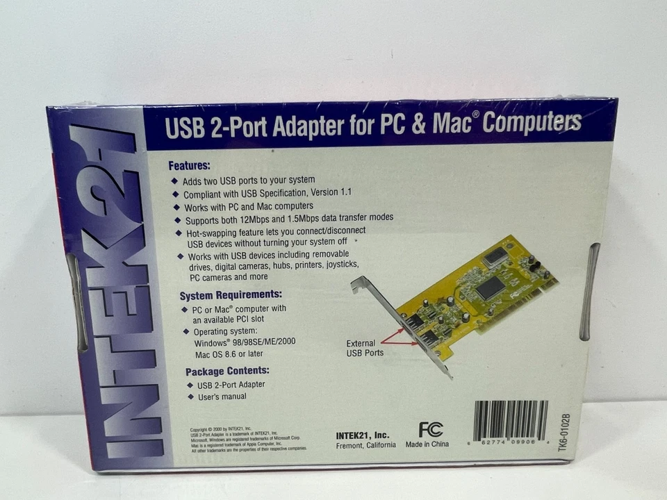 Intek21 2-Port USB PCI Adapter Model TK9906 NEW, SEALED, OLD STOCK - Image 3 of 4