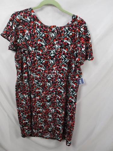 Tahari Damenkleid 1X schwarz Blumenmuster kurzärmelig runder Ausschnitt rot Polyester neu