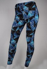 NWT Blue Black Geometric Pattern Peachskin Brushed Leggings One Size 0-12