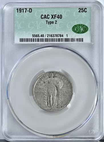 1917-D Standing Liberty Quarter CAC Graded XF40 Type 2 Wow Great Coin 5716