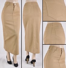 Women stretch fabric 38"pencil Long Skirt rinse wash 5pockets #WG-87812 Khaki