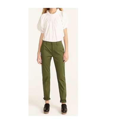 NWT Lands End Women's Wide Leg Chino Pants Unhemmed Green 4