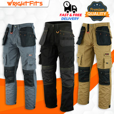 Mens Cargo Work Trousers Heavy Duty Holster & Knee Pads Pockets Combat Workwear