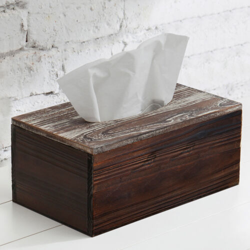 MyGift Rustic Distressed Textured Torched Wood Rectangle Tissue Box Holder Cover - Picture 1 of 7