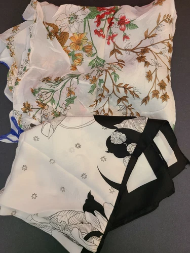 Vintage Lot of 2 Sheer Scarfs Black White Floral