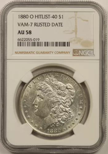 1880-O $1 NGC AU 58 (HitList-40 VAM-7 Rusted Date) Morgan Silver Dollar