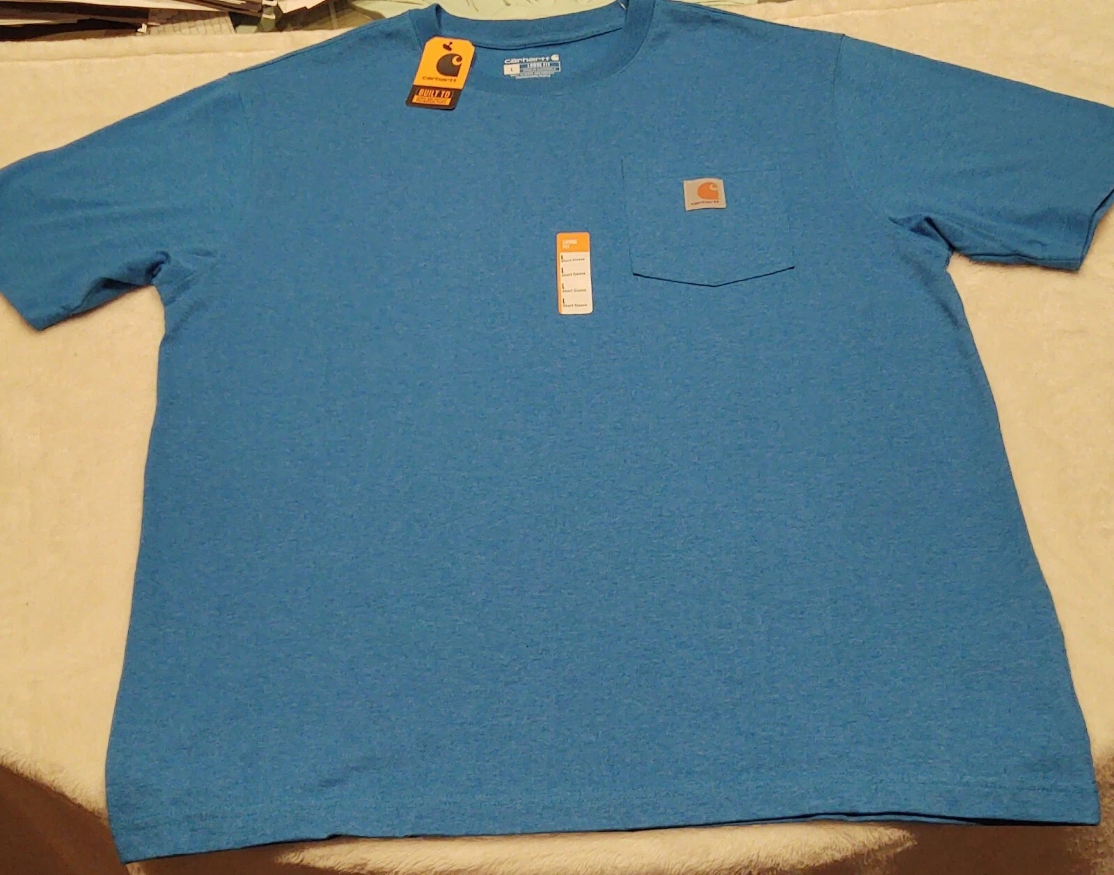 New Carhartt Men's T-Shirt Loose Fit Short Sleeve, Chest Pocket Size Large Blue