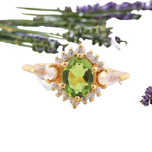 Vintage RJ-8 Oval Peridot w/ CZ Accent 925 Silver Ring Size 8 | eBay