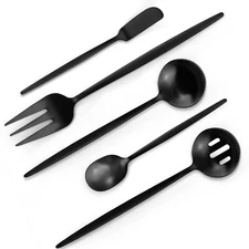 Matte Black Serving Silverware Set 5-Piece Stainless Steel Dishwasher Safe