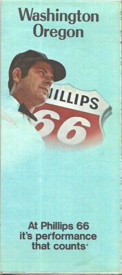 1973 PHILLIPS 66 Road Map WASHINGTON OREGON Portland Seattle Spokane Mt. Rainier