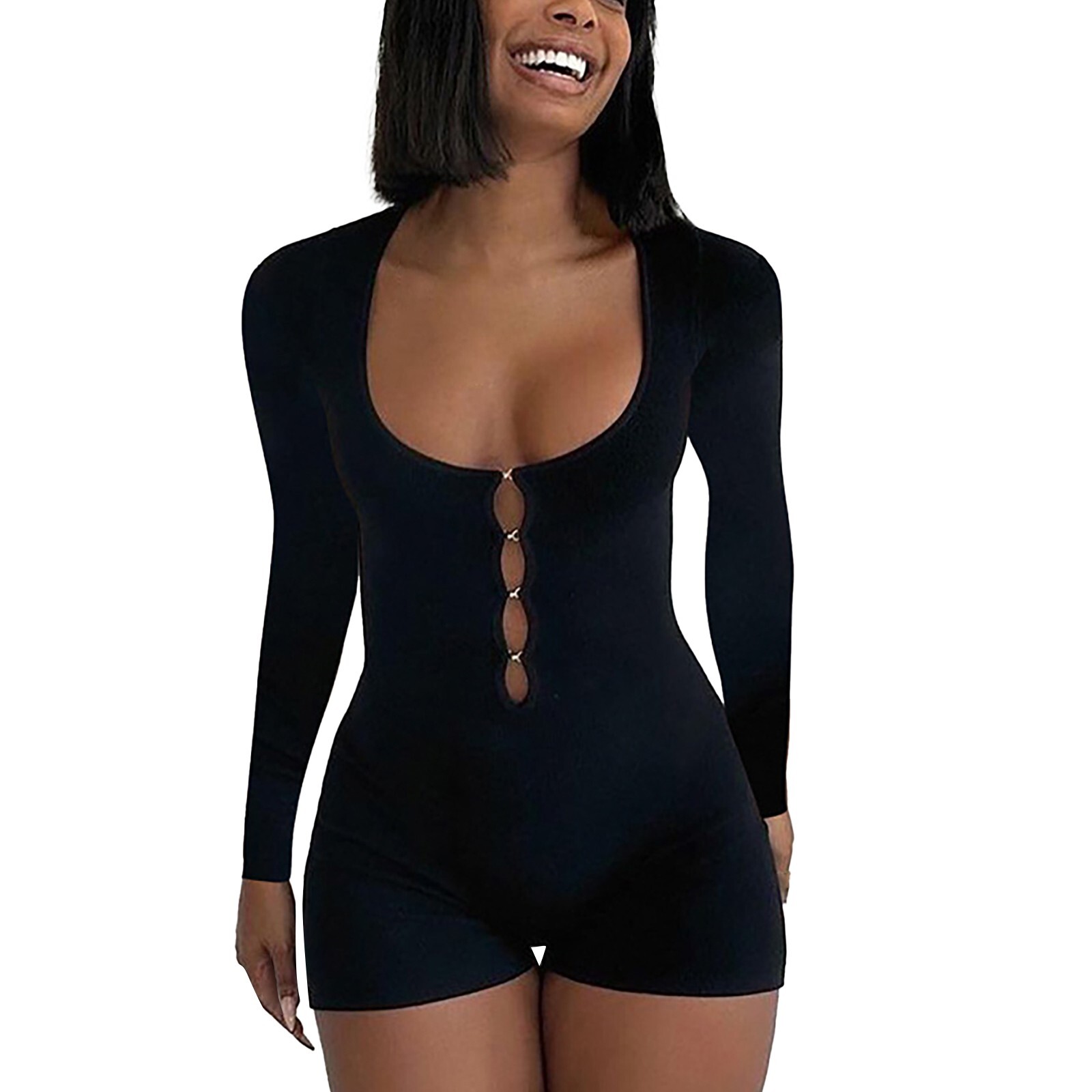 Women's Long Sleeve Jumpsuit Bodysuit Bodycon Shorts Rompers for Women plus  Size | eBay