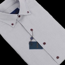 DAVID DONAHUE FUSION Maroon Blue MICRO CHECK Cotton Dress Shirt 15 S/M NWT