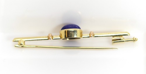 14kt – 585 Oro Amarillo Broche Lapislázuli Cabujón Steiber Punze , L: 5,1cm - Imagen 3 de 4
