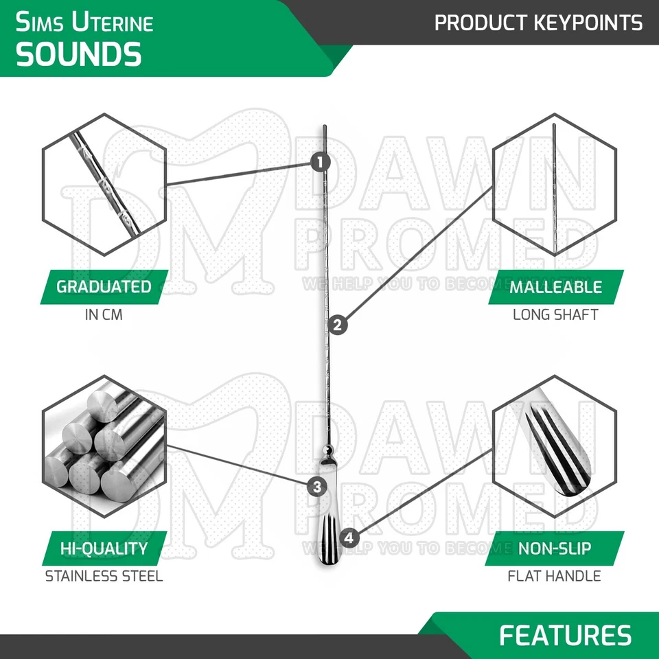 Sims Uterine Sounds 2 Pcs Set Straight & Curved 13″ OB/GYN Instrument German Gr - Image 4 of 4