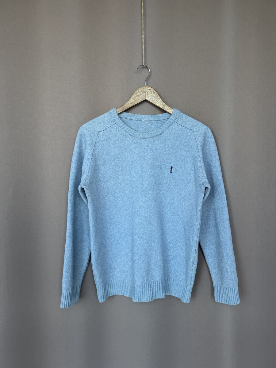 Yves Saint Laurent Wool Knit Sweater Mens Size S YSL Light Blue