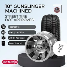 10" Gunslinger Machined Golf Cart Wheels and Tires Combo (205/65-10) Set of 4