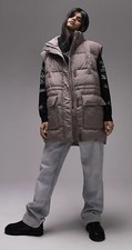 Topshop Taupe Oversized Quilted Lightly Padded Gilet Jacket Size 8 10 12 14