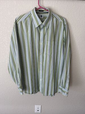 Gap Button Shirt Mens Large Classic Blue Green Stripe Long Sleeve