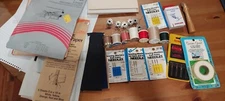 VTG Sewing Ball Point Needles Tracing Paper Quilting Foot Bobbins Marker Wheel