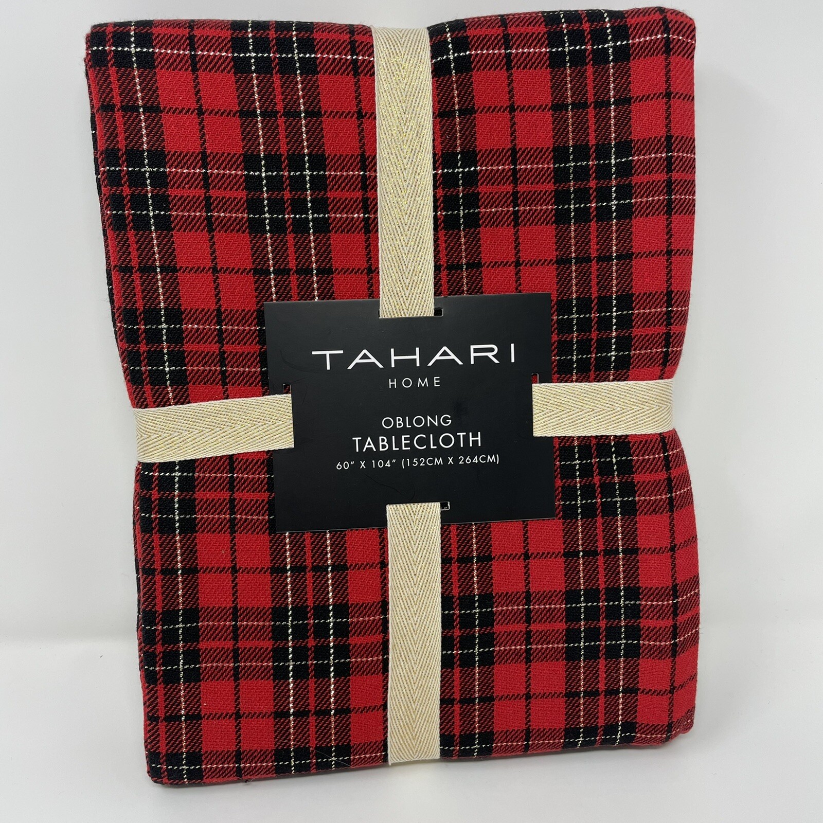 Tahari Home Tablecloth Red Black Plaid 60”x104” Christmas Holiday eBay
