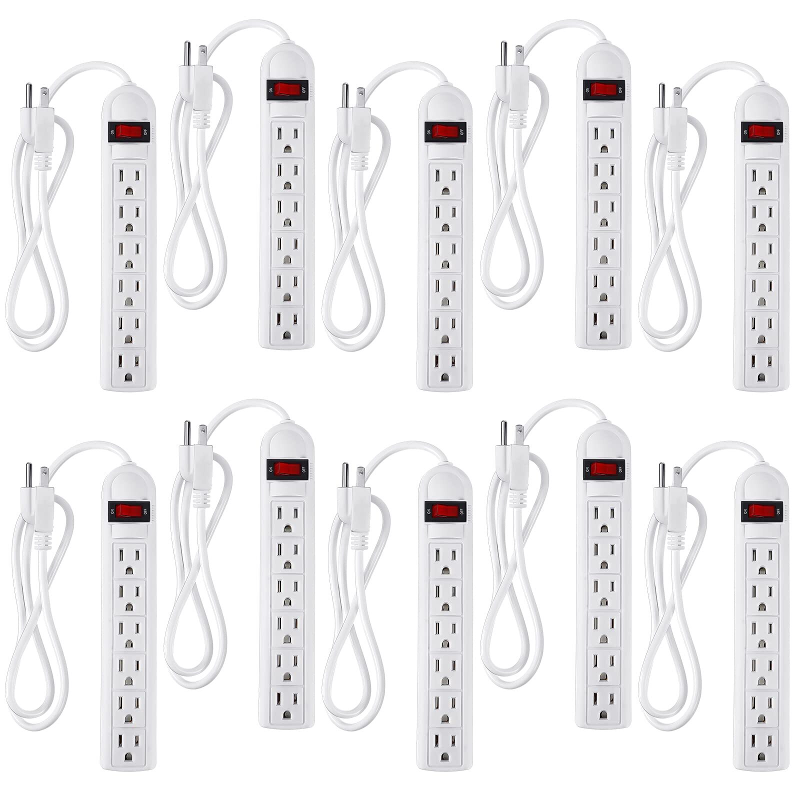 10 Pack Power Strip Wall Mount Power Outlet with 6 Outlet Mountable Surge Pro...