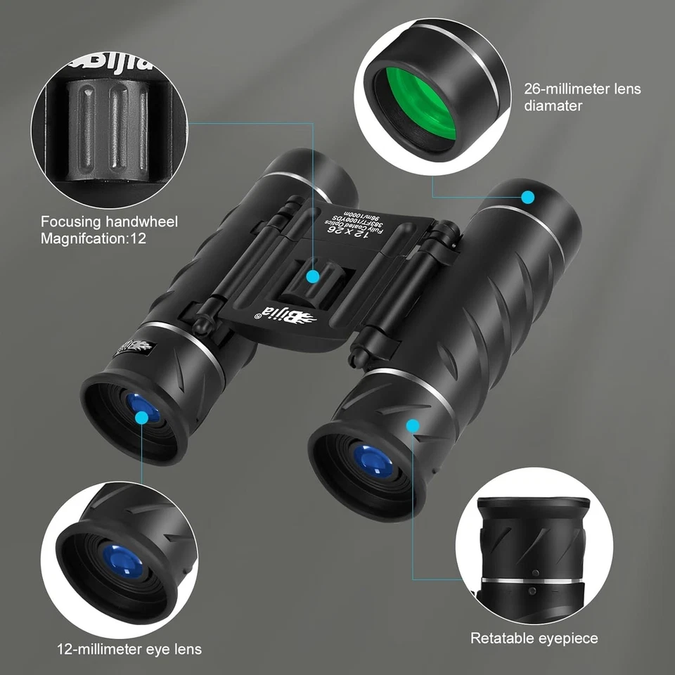 CAMPSLE 12x26 HD Mini Folding Compact Binoculars Birds, Fishing, Horse Racing UK - Image 2 of 4