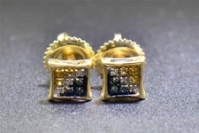 Blue Diamond Studs 10K Yellow Gold 0.06 CT Pave Kite Shaped Mini Earrings