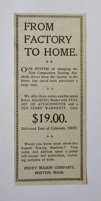 1901 New Companion Sewing Machine Advertisement Perry Mason Company Boston, Mass